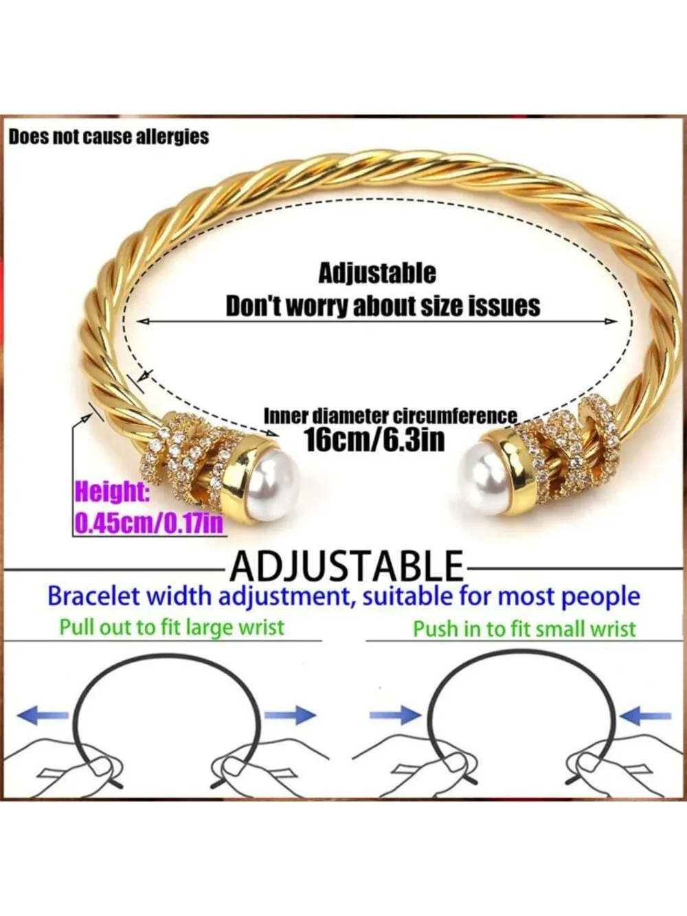 Twisted Cable Cuff Bracelet for Women | Adjustable Crystal Bangles Jewelry